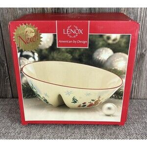 LENOX Holiday Inspirations & Illustrations Divided Angle Bowl Christmas Sleigh